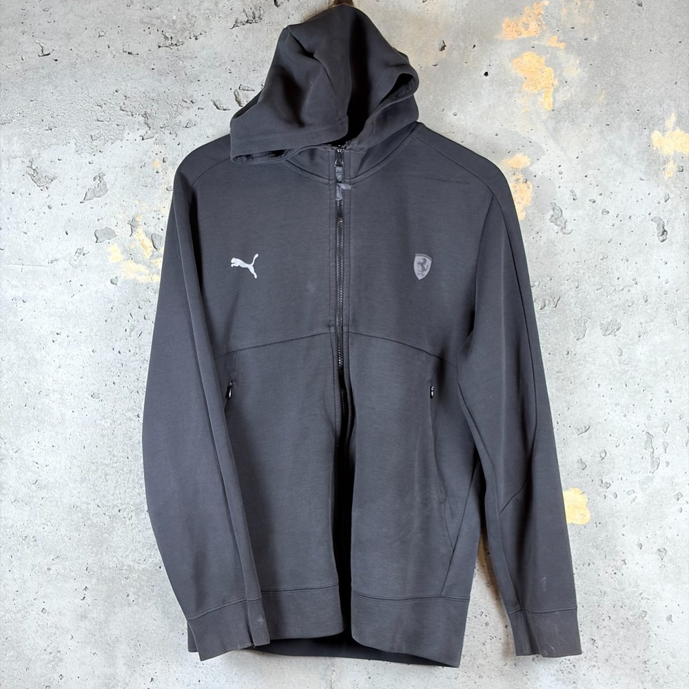 Puma Ferrari Hoodie Mens Small Black Full Zip Streetwear 527094-01 Racing